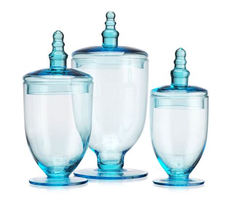 Elegant Blue Set Of 3 Glass Apothecary Jars With Lid High Glass