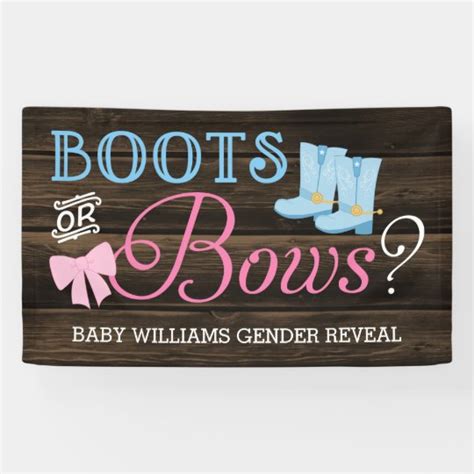 Rustic Boots Or Bows Gender Reveal Baby Shower Banner