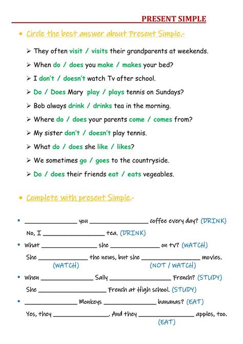 Presente Simple Simple Present Tense English Grammar Worksheets