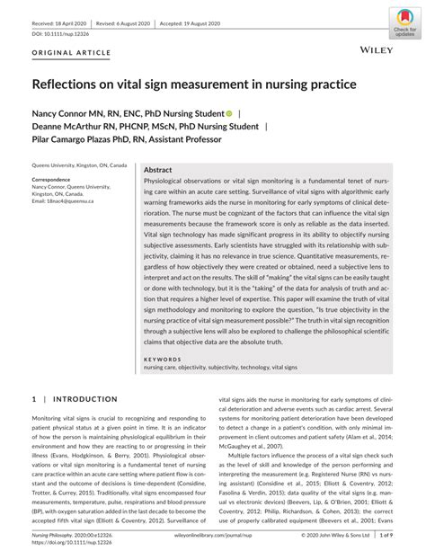 Pdf Reflections Of Vital Sign Measurement In Nursing Practice