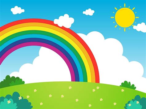 Rainbow With Clouds And Sun Background 2220745 Vector Art At Vecteezy