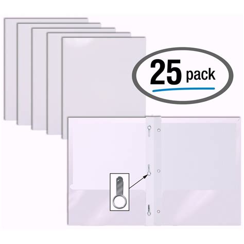 2 Pocket Glossy White Paper Folders With Prongs By Better Office