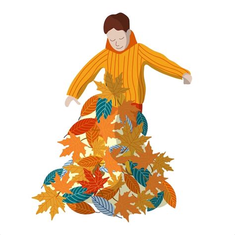 Premium Vector Illustration Of Boy With Autumn Leaves Pile