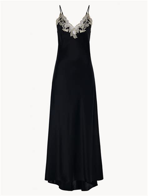 La Perla Silk Sleepwear Black Long Nightgown With Frastaglio Womens