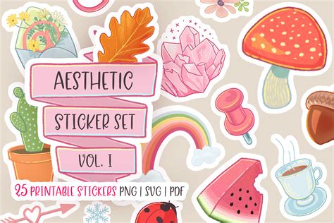 Aesthetic Stickers Bundle Hand Drawn Printables By Ayca Atalay Creative