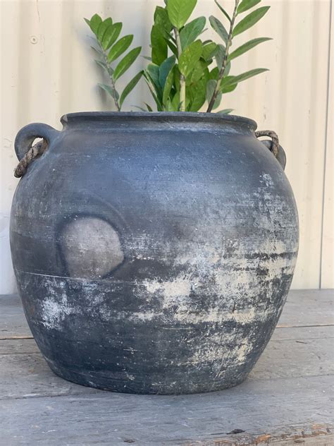 Large Rustic Grey Clay Pot Free Shipping