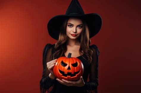 Premium Ai Image Beautiful Girl Wearing A Halloween Witch Costume