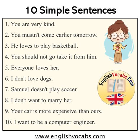 10 Simple Sentences Examples English Vocabs