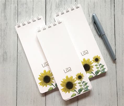 Sunflower Notepad Spiral Bound Set Of 3 Personalized Note Pads To Do