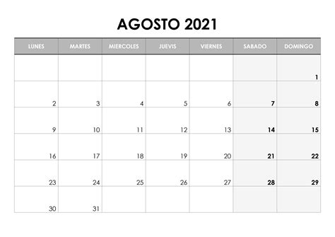 Calendario Agosto 2021 Calendariossu