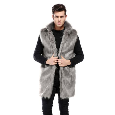 2018 Autumn Winter Men Faux Fox Fur Vests Long Fur Sleeveless Jacket