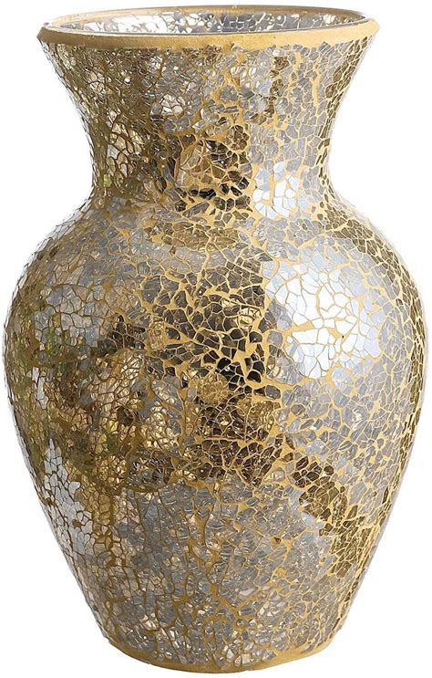 105 Tall Mosaic Glass Vase Gold In 2021 Mosaic Glass Gold
