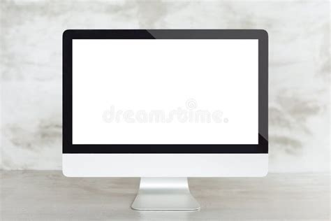 Computer On Work Desk Showing Blank Screen Stock Photo Image Of
