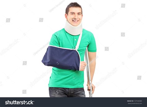 Full Length Portrait Smiling Male Broken Stock Photo 137530385