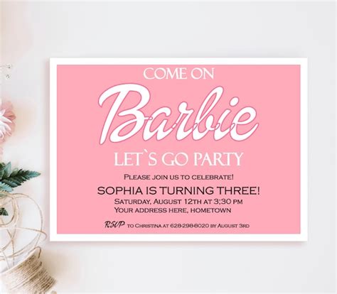 Come On Barbie Lets Go Party Barbie Birthday Invitations Etsy