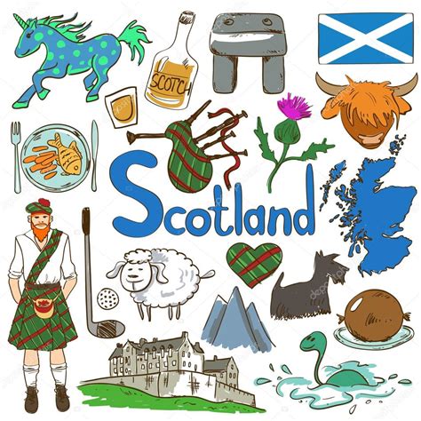 colorful travel concept of scotland symbols — stock vector © annykos 120021524