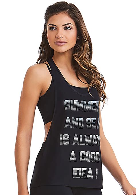 Fitness Top Black Racer Back Sports Tank Top With Message Top Summer
