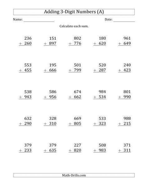 3 Digit Addition Worksheets With Regrouping Math Worksheets Printable