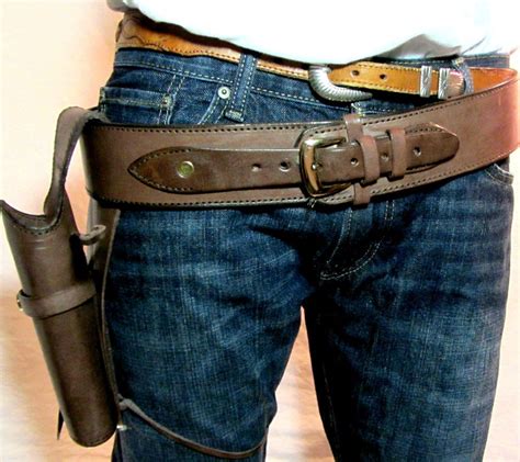 Cowboy Western Fast Draw Leather Tooled Holster And Gun Belt 34 To 36
