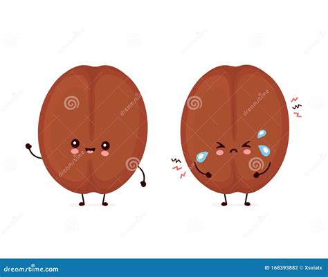 Cute Smiling Happy And Sad Coffee Bean Stock Vector Illustration Of