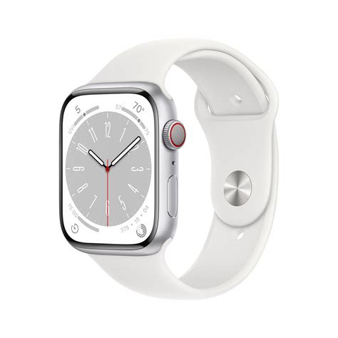 apple watch series 8 gps cellular 45mm silver aluminum case with white sport band s m