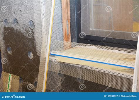 Window Sill Corner Contruction With Foam Insulation Plastering Layers