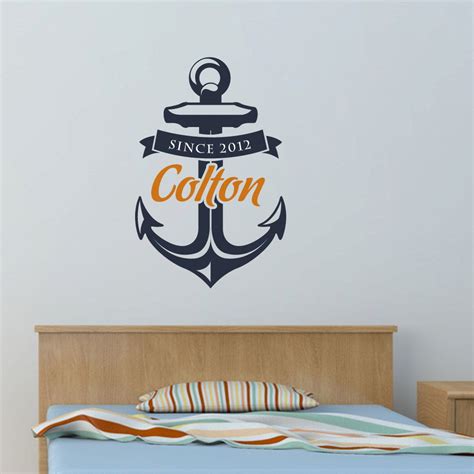 Anchor Wall Decal With Custom Name Birth Year Nautical Vinyl Wall Art