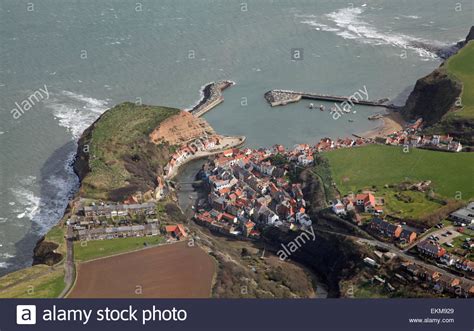 Aerial View Of Staithes Village In North Yorkshire England Uk Stock