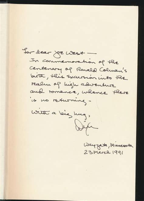 Ronald Colman Gentleman Of The Cinema Signedinscribed By R Dixon Smith Fine Hardcover 1991
