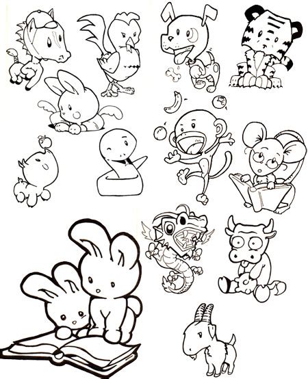 Let's draw each animal and mastering the drawing process in this class project. Cute Chinese zodiac animals by officemonkeyking on DeviantArt