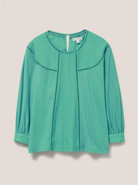 Mollie Jersey Mix Top In Mid Teal White Stuff