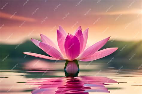 Premium Ai Image Pink Lotus Flower Floating In The Water With The