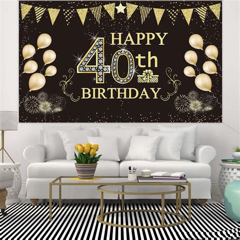 Famoby 6 X 36 Ft Happy 40th Birthday Backdrop Background Banner For
