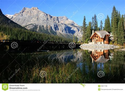 Wooden House At Emerald Lake Yoho National Park Canada Stock Photo