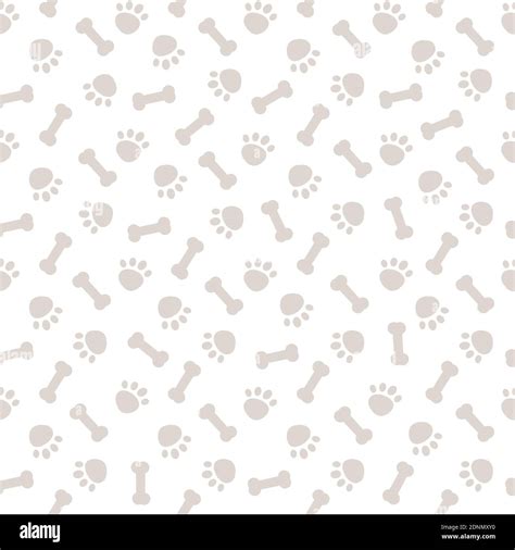 Seamless Gray Pattern With Dog Paws And Bones Vector Background