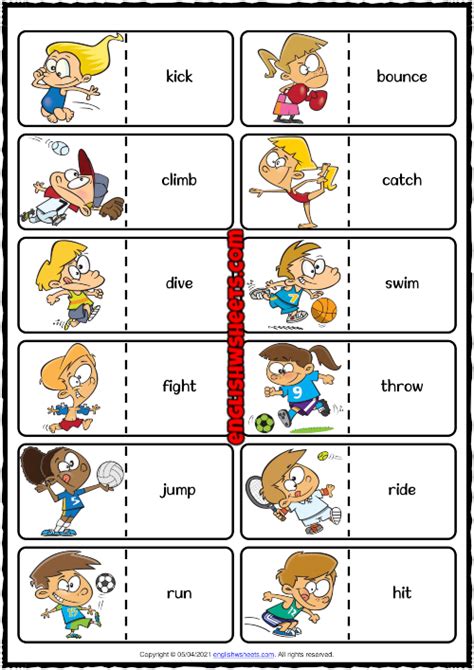 Classroom Verbs Esl Printable Dominoes Game For Kids 773