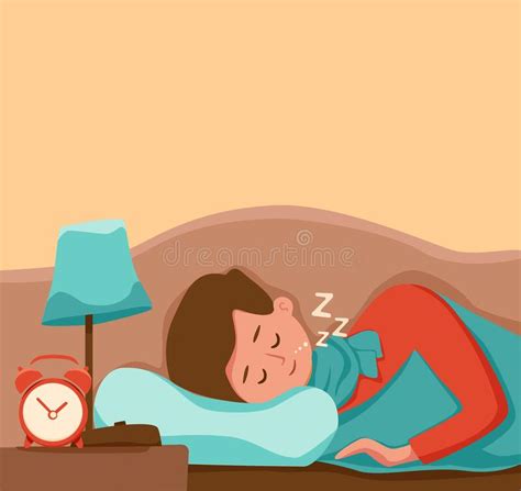 Boy Kid Sleep In Bed At Night Vector Illustration Child In Pajama