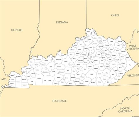 Large Administrative Map Of Kentucky State With Major Cities Kentucky