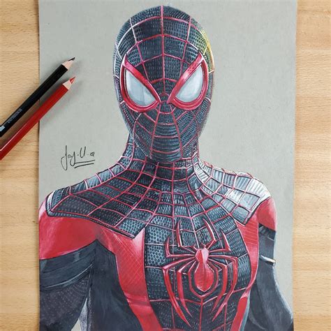Spider Man Miles Morales Classic Suit Color Pencil Drawing