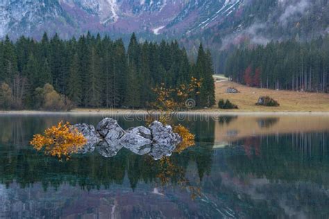 Beautiful Scene At Lago Di Fusine Autumn Scenery At Lake Fusine In