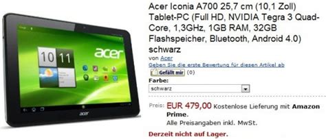 Acer Iconia Tab A700 Full Hd Tablet Priced At 479 Euros Tablet News