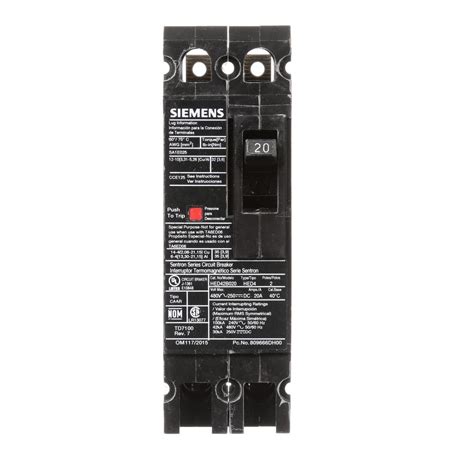 Siemens 20 Amp 2 Pole Type Ed 42 Ka Circuit Breaker Hed42b020 The