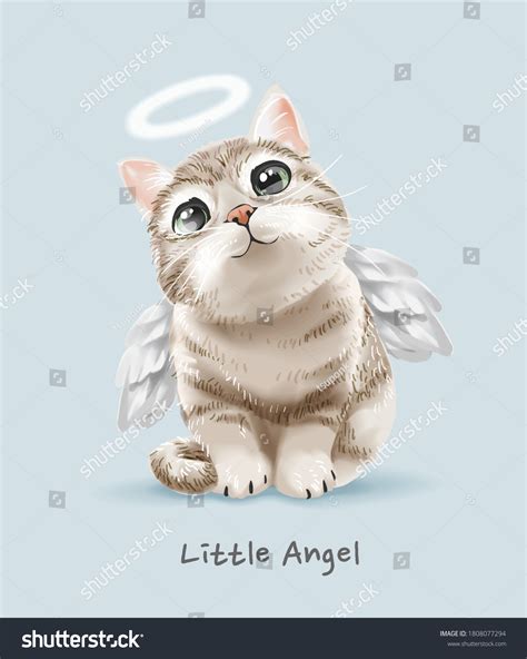 Little Angel Slogan Cute Angel Cat Stock Vector Royalty Free