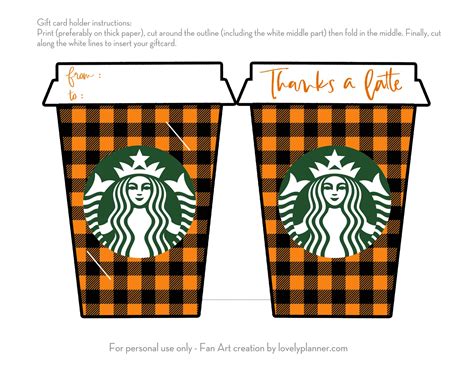 Fall Thanks A Latte Starbucks T Card Holder Free Printable