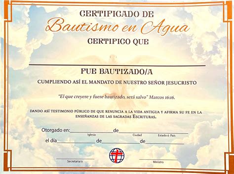 Certificado De Bautismo En Agua Paquete De 20 Idpmi Libreria Josue