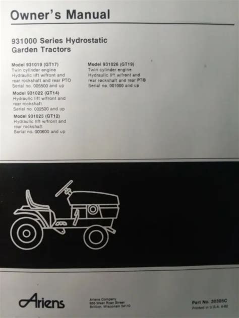 Ariens Gt17 Gt14 Gt12 Gt19 Lawn Garden Tractor Owner Manual 931026