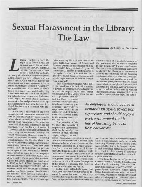 Pdf Sexual Harassment In The Library The Law