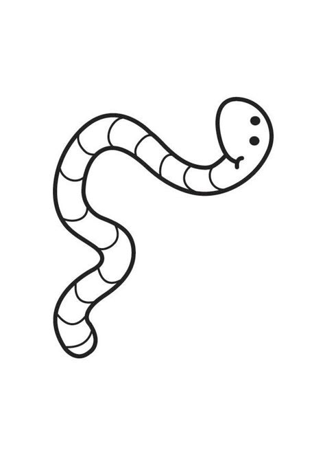 Black and white cartoon illustration of funny earthworm or rain worm character for coloring book. Worm coloring pages to download and print for free