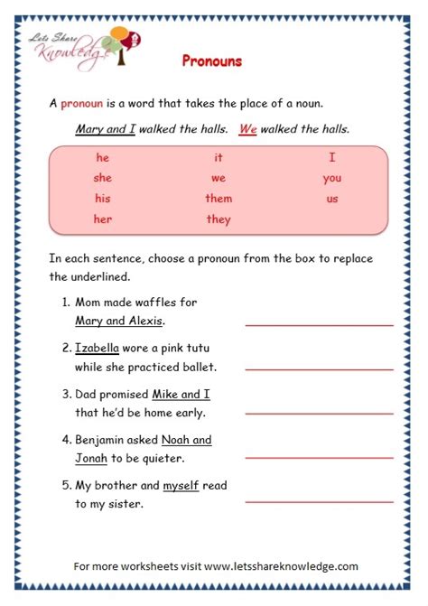 Pronoun Worksheets For Grade 2