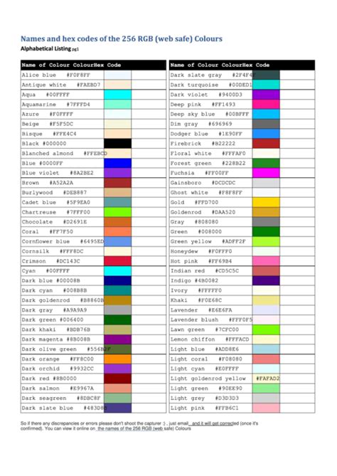 256 color chart